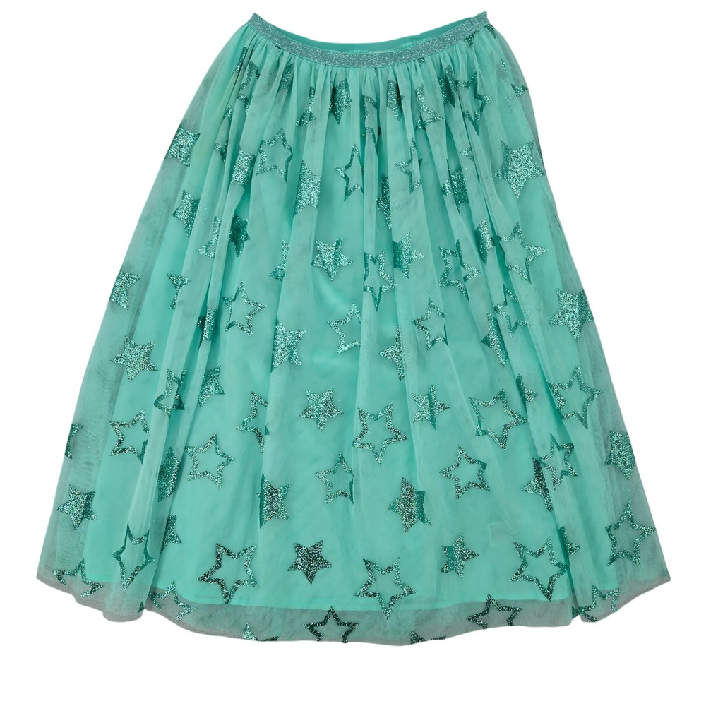 Cat & Jack L 10/12 Tulle Maxi Skirt Kids Teal Glitter Star Celestial Whimsigoth
